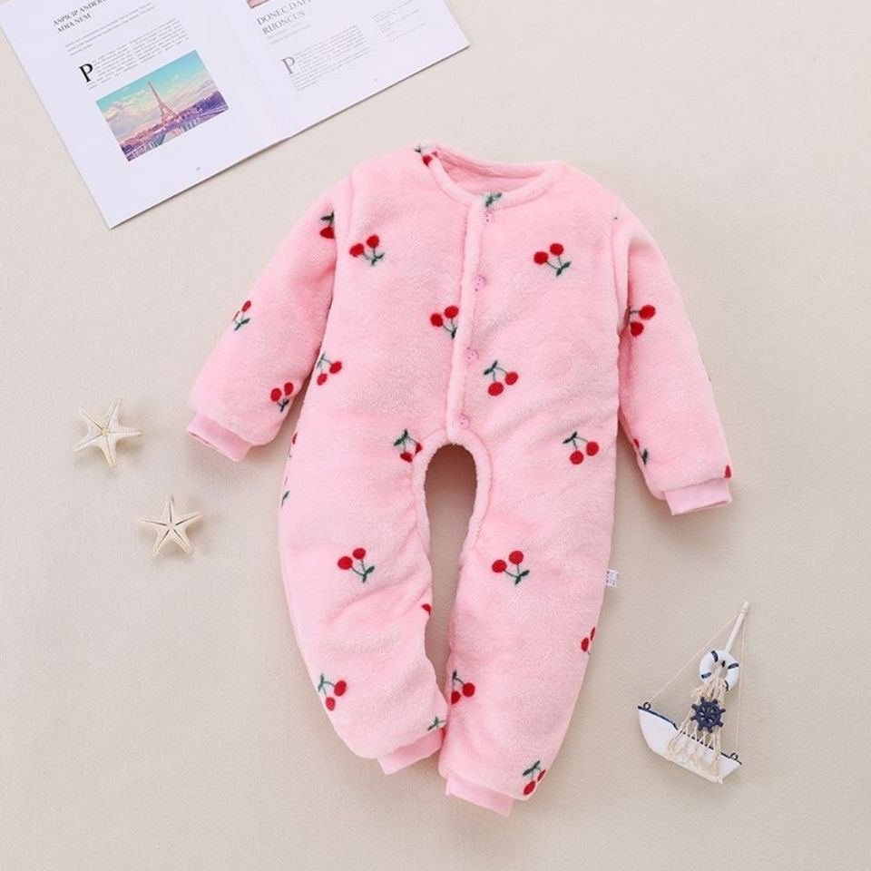 Baby double-layer flannelette baby jumpsuit 0-4 years old boys and girls pajamas thickened home clothes autumn and winter climbing clothes