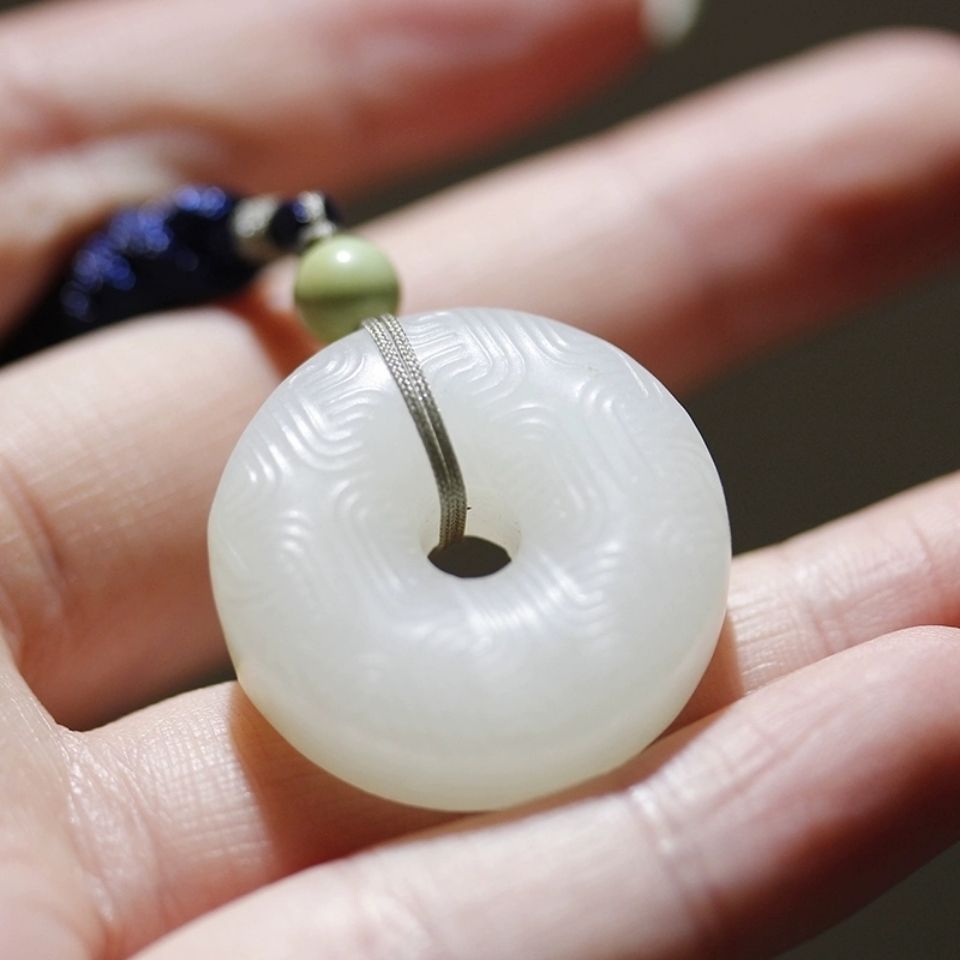 天然和田玉平安扣吊坠男女同款双龙戏珠玉石吊坠挂件