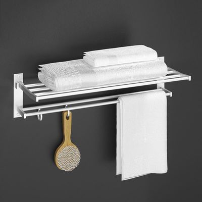 免打孔卫生间浴巾架太空铝毛巾架洗澡间置物架活动折叠收纳架挂壁