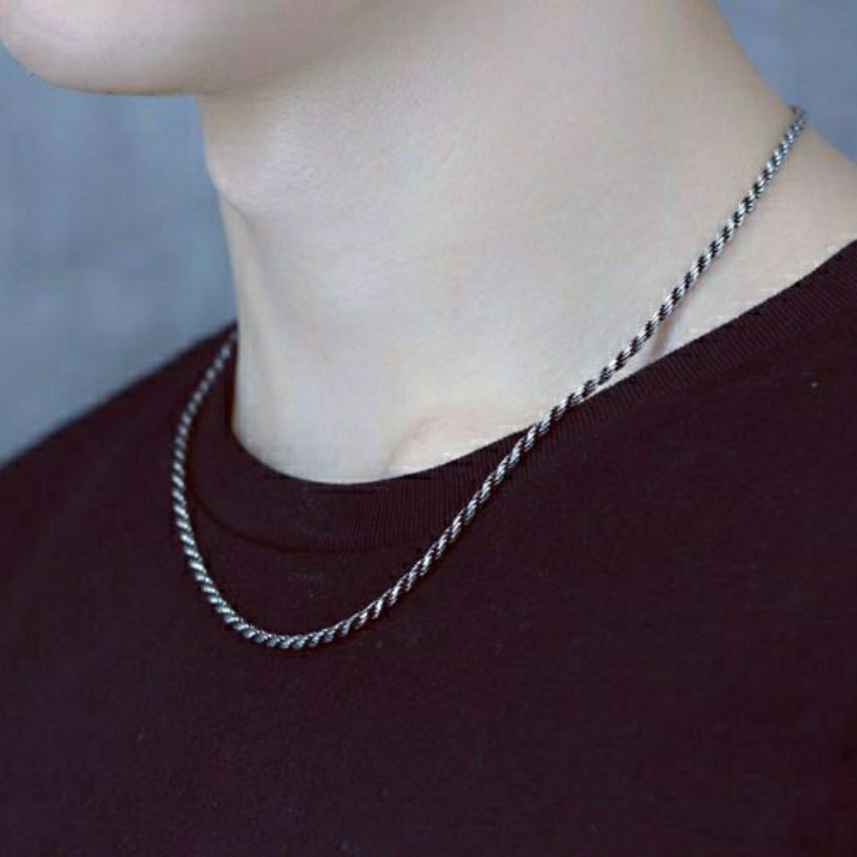 正品pt950铂金项链男款男士麻绳男女素金不掉色不过敏霸气粗链子