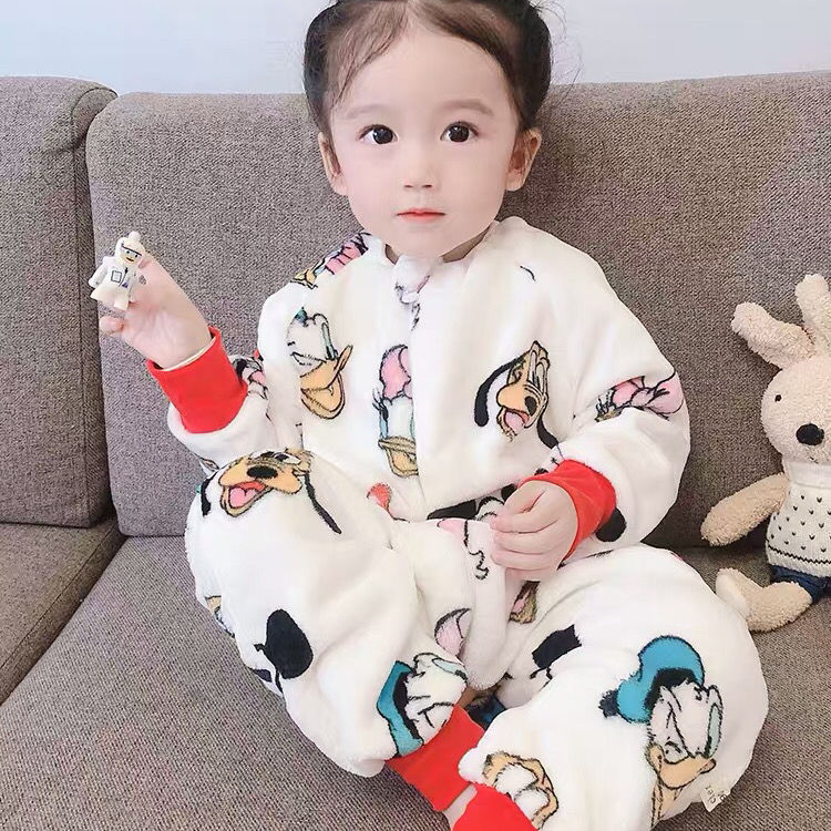 2020 winter children's pajamas baby flannel sleeping bag boys' and girls' home wear thickened double Jumpsuit