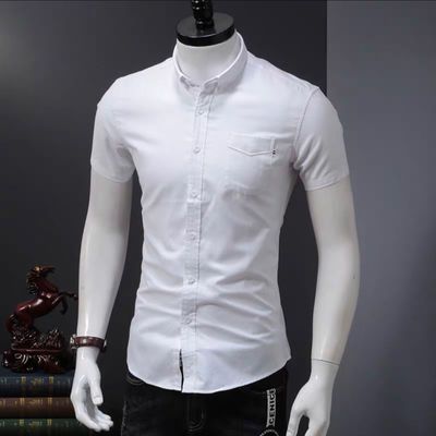 新款衬衫男士纯棉薄款休闲韩版口袋帅气白色衬衣意式男士衬衫短袖