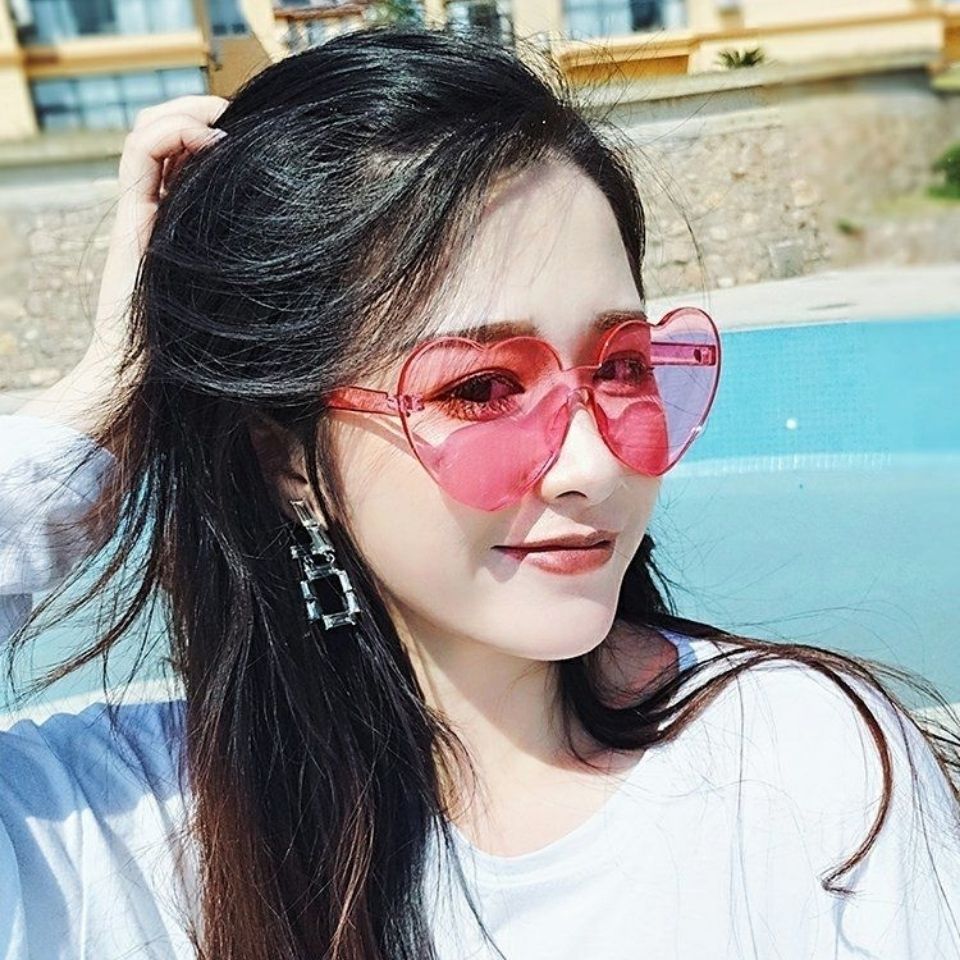 Love candy glasses ins peach heart jelly color transparent sunglasses cute fashion trendy street photography dress up glasses