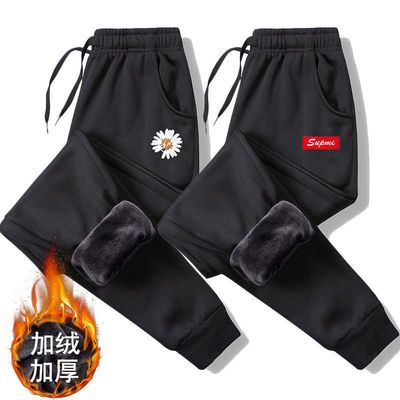 92467/秋冬新款加绒长裤子男运动休闲裤男士束脚裤潮流弹力宽松大码男裤