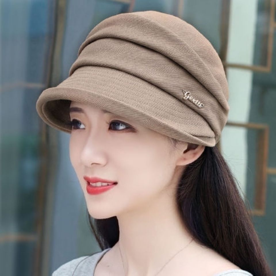 新品帽子女帽时装帽鸭舌帽翻边贝雷帽显脸小妈妈摸呢帽复古风帽子