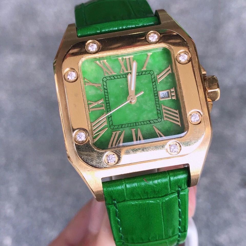 天然手表翡翠石英方形机芯瑞士女款