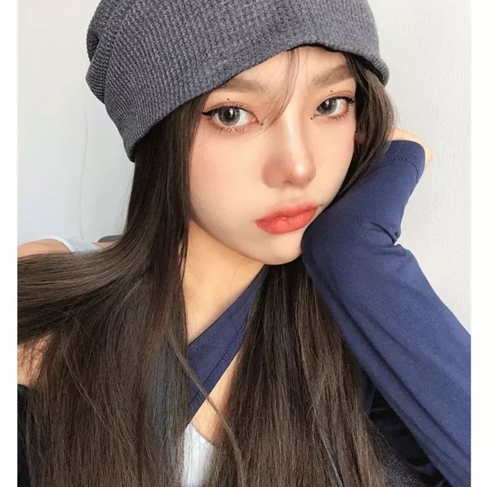 Net red fried street pile hat female autumn and winter all-match knitted baotou cap plus velvet Korean version Japanese couple baotou cold hat