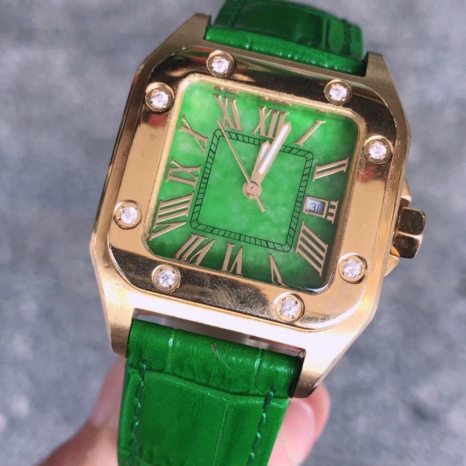 天然手表翡翠石英方形机芯瑞士女款