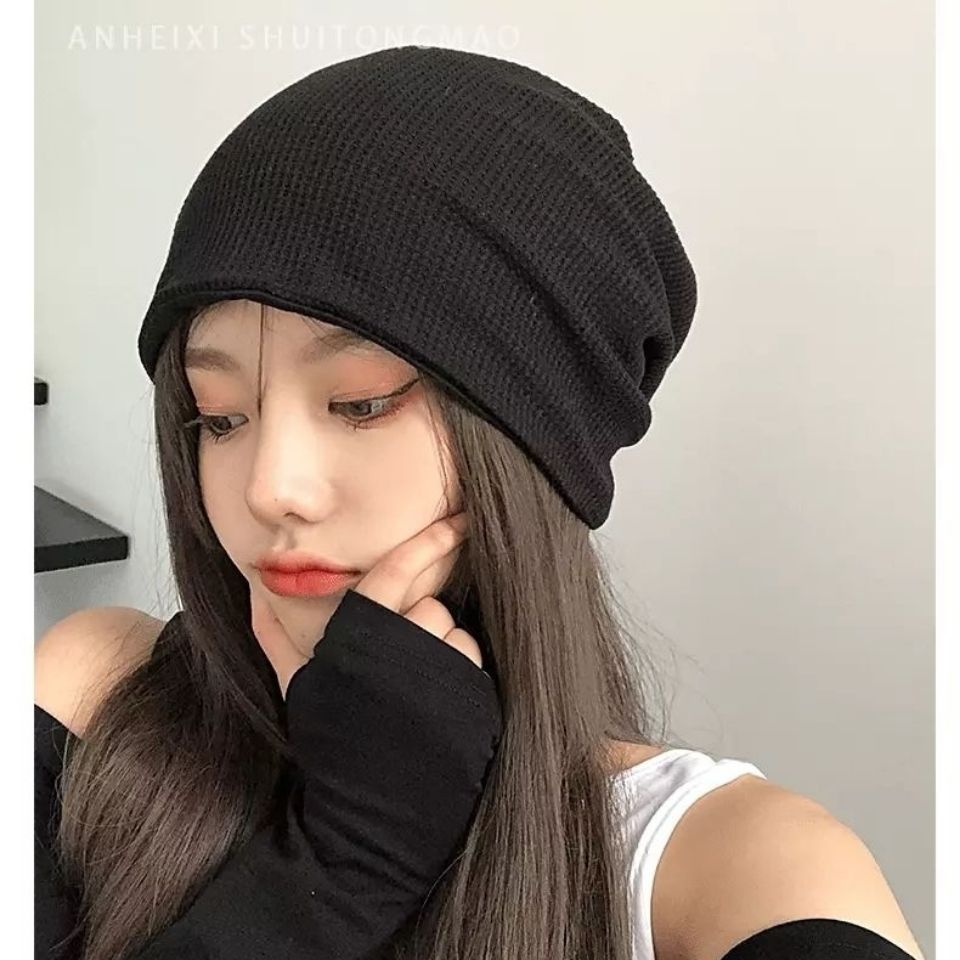 Net red fried street pile hat female autumn and winter all-match knitted baotou cap plus velvet Korean version Japanese couple baotou cold hat