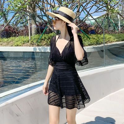 60803/泳衣女遮肚显瘦保守连体裙式带钢托聚拢学生性感大码泡温泉游泳装