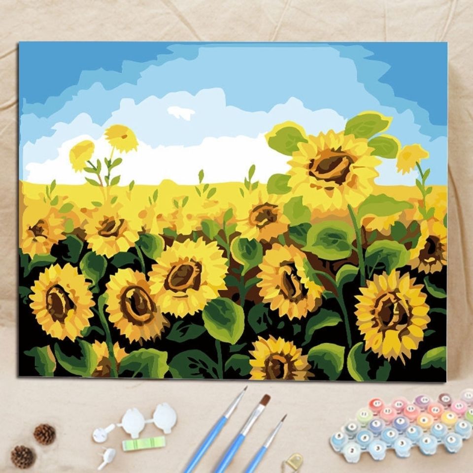 diy数字油画向日葵挂画手工涂色油彩画客厅装饰画雅致清新