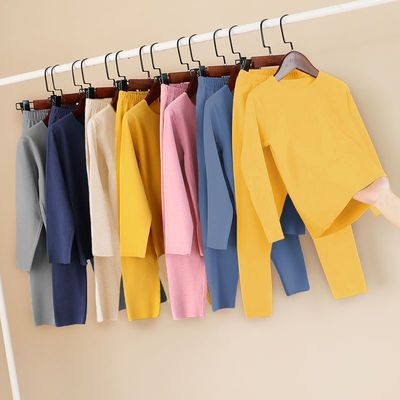 儿童自发热德绒内衣套装秋冬男女童无痕厚保暖秋衣秋裤家居服睡衣