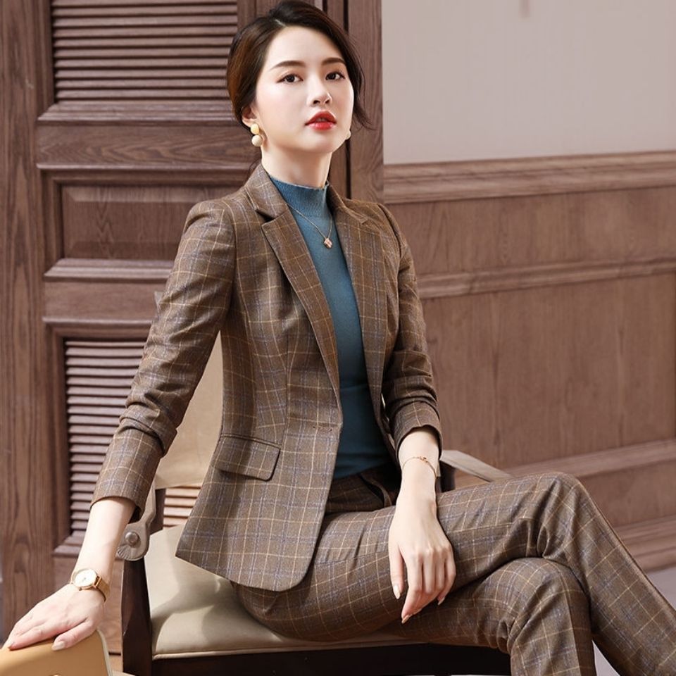 西裝套裝女秋季職業裝高端女裝2021新款格子西服時尚工作服正裝潮