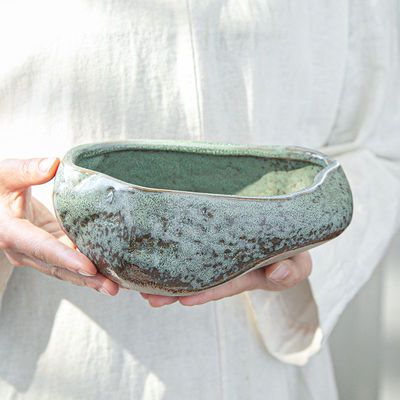 仿石头复古椭圆茶洗笔洗仿石头陶瓷配件茶洗茶渣缸