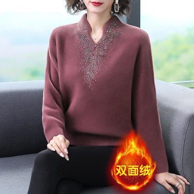 67062/加绒打底衫女秋冬款双面德绒妈妈装韩版百搭洋气中老年长袖T恤女