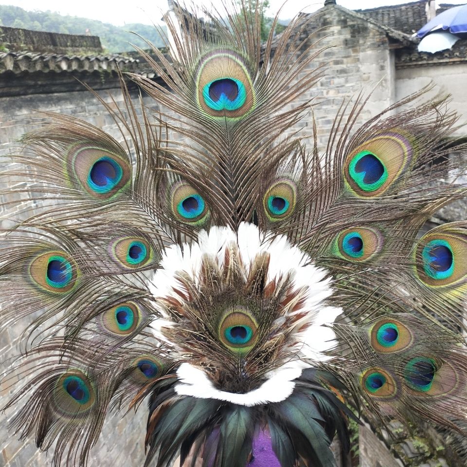 中式孔雀羽毛尾巴创意装饰品摆件田园麻绳花插客厅