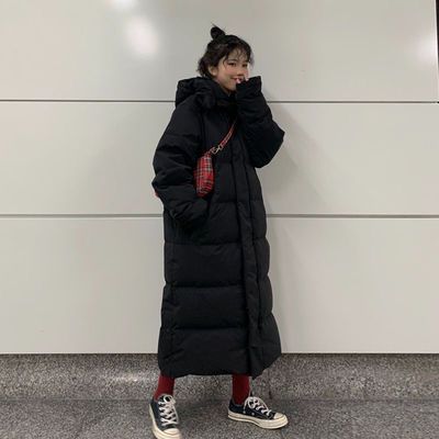冬季加厚羽绒棉服外套女2020新款韩版宽松连帽黑色长款情侣外套