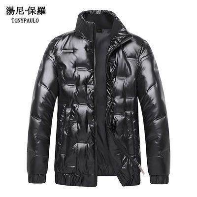 114877/TONYPAULO/汤尼保罗冬季羽绒服男士短款白鸭绒立领保暖男装外套潮