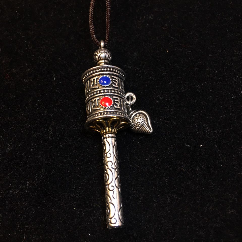 康巴汉子丁真同款手摇转经轮吊坠藏传佛教藏式配饰挂件转经筒项链