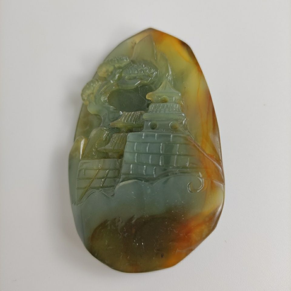 花玉岫玉山水精品挂件步步高升蛇纹石玉纯天然玉石吊坠牌子
