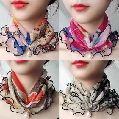 冬季韩版网纱套头小围脖女脖套护颈丝巾春秋薄款时尚百搭装饰纱巾