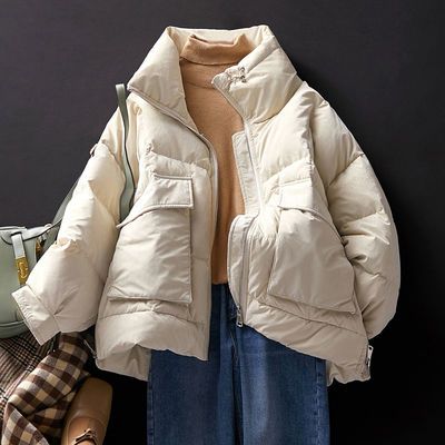 125349/德玛纳21冬季新款韩版宽松减龄大口袋工装风立领短款外套羽绒服女