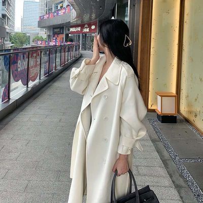 白色呢子大衣女韩版宽松2020年新款深秋中长款时尚毛呢加厚外套