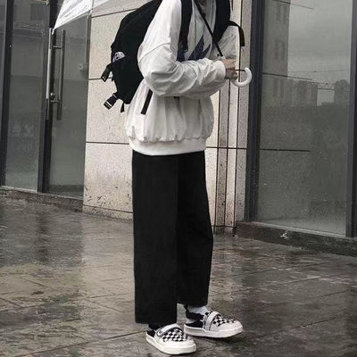 71292/冬季加厚黑色阔腿裤子女学生宽松显瘦九分裤韩版百搭矮个子休闲裤