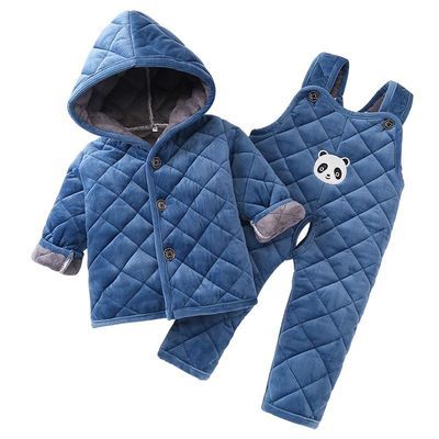 69934/冬季儿童加厚睡衣三层夹棉法兰绒男童女童宝宝家居服棉衣套装