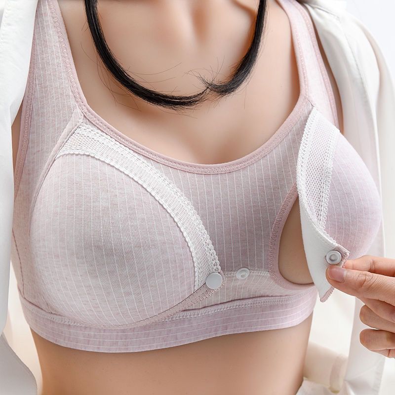 Pregnant women breastfeeding underwear pure cotton no steel ring anti-light bra front buckle breastfeeding bra pregnancy vest thin section