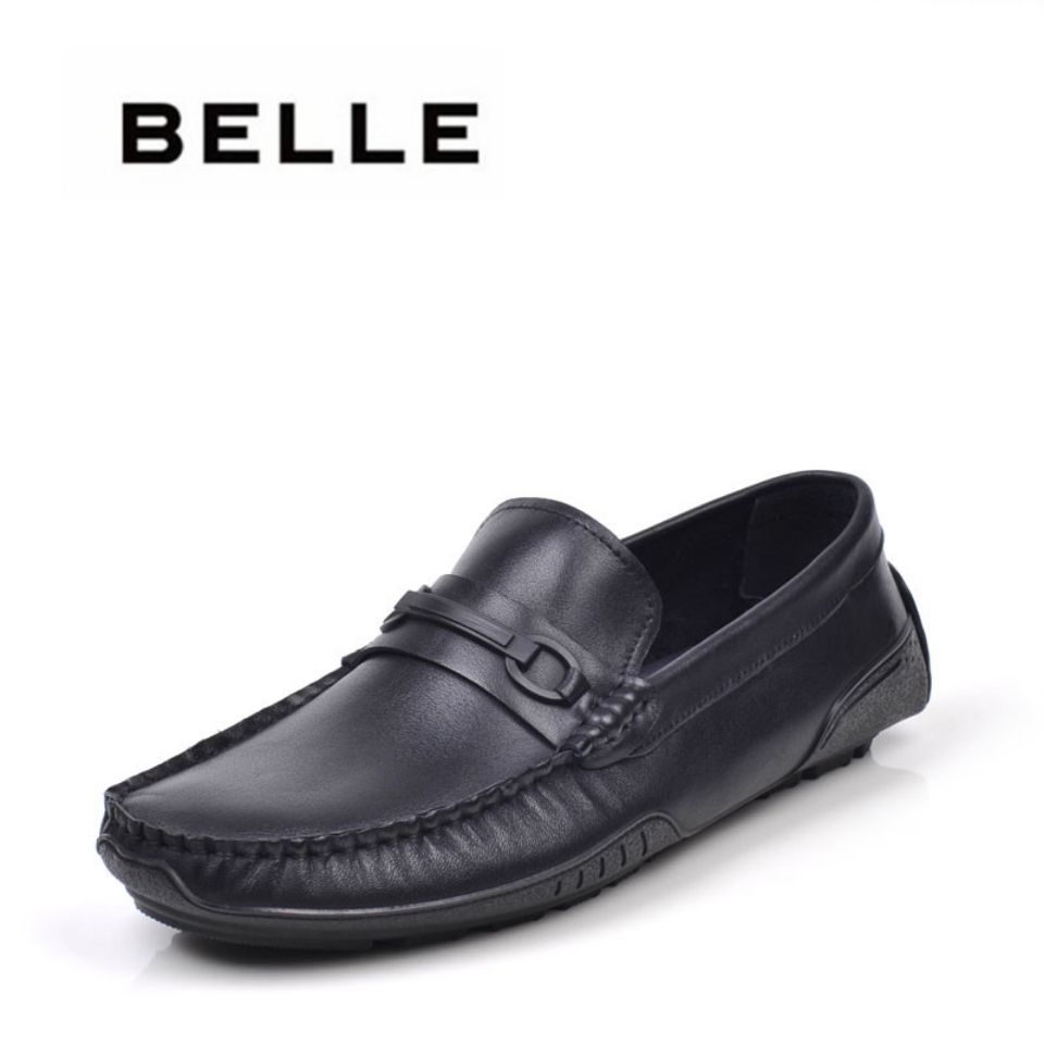 belle/百丽男鞋软牛皮软底休闲鞋一脚蹬驾车男皮鞋舒适百搭豆豆鞋
