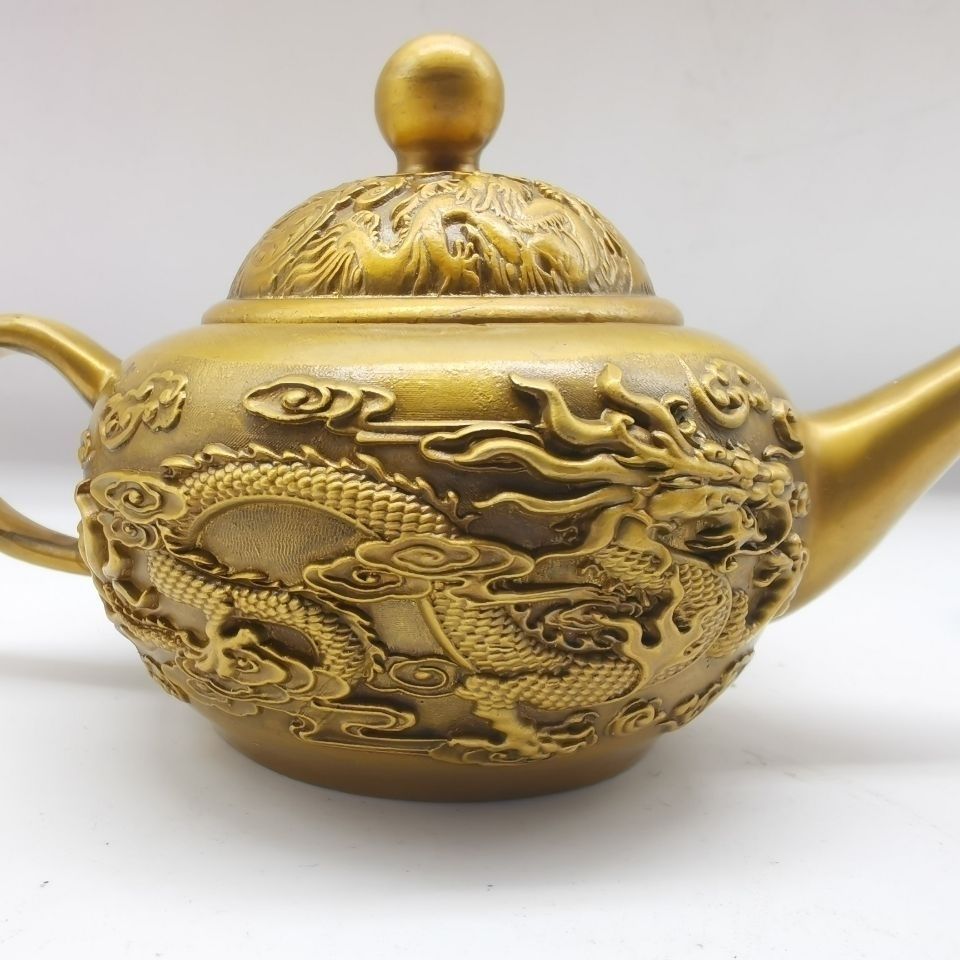 黄铜龙凤壶纯铜酒壶水壶手把壶老铜壶乾隆年制仿古精工家居装饰品