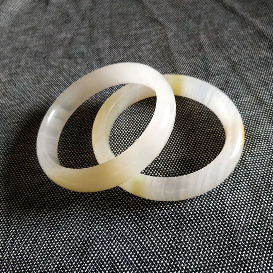 天然白玉手镯女真货细条圆条羊脂白色金丝玉网红正品镯子