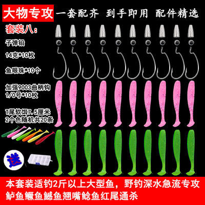20543/德州钓组套装路亚软饵卷T尾宽腹曲柄钩有倒刺子弹铅挡珠防挂鳜鱼