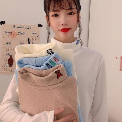 89029/摇粒绒打底衫长袖女2020秋冬季高领上衣修身保暖加绒加厚甜美可爱