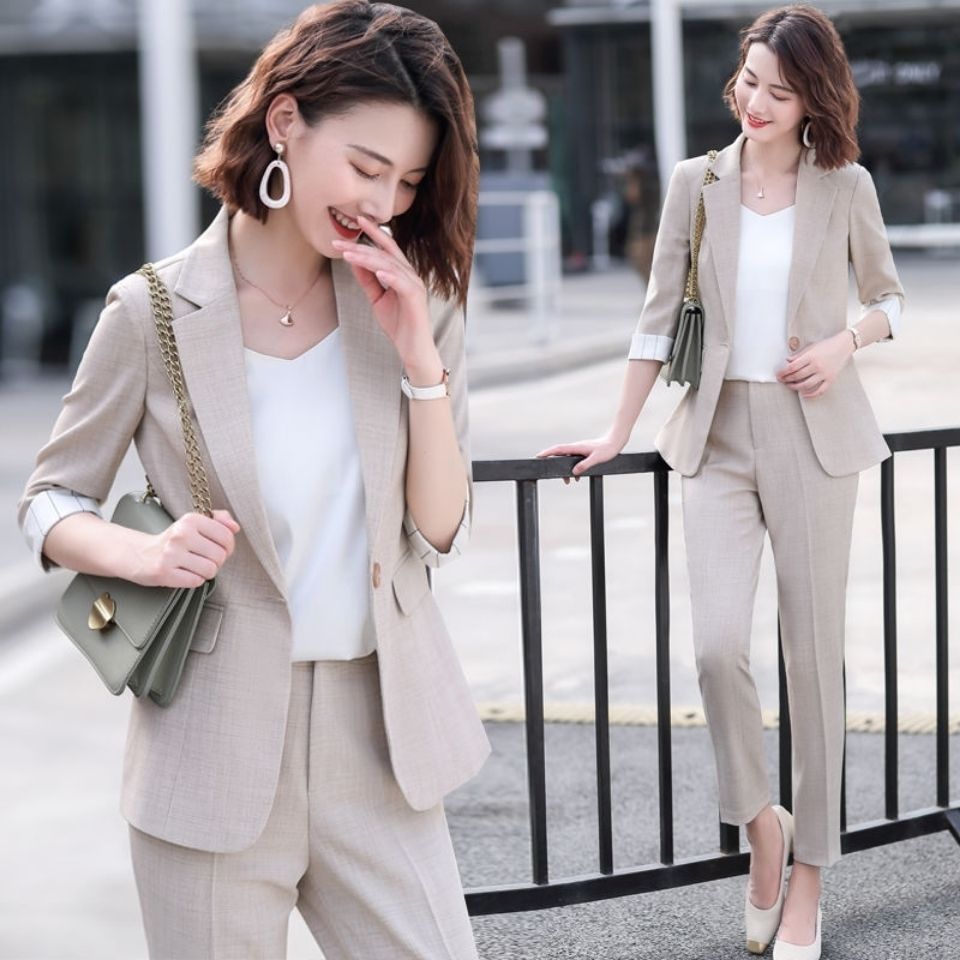 女士西裝外套女正裝2022春夏職業裝休閒氣質中袖西服套裝女工作服