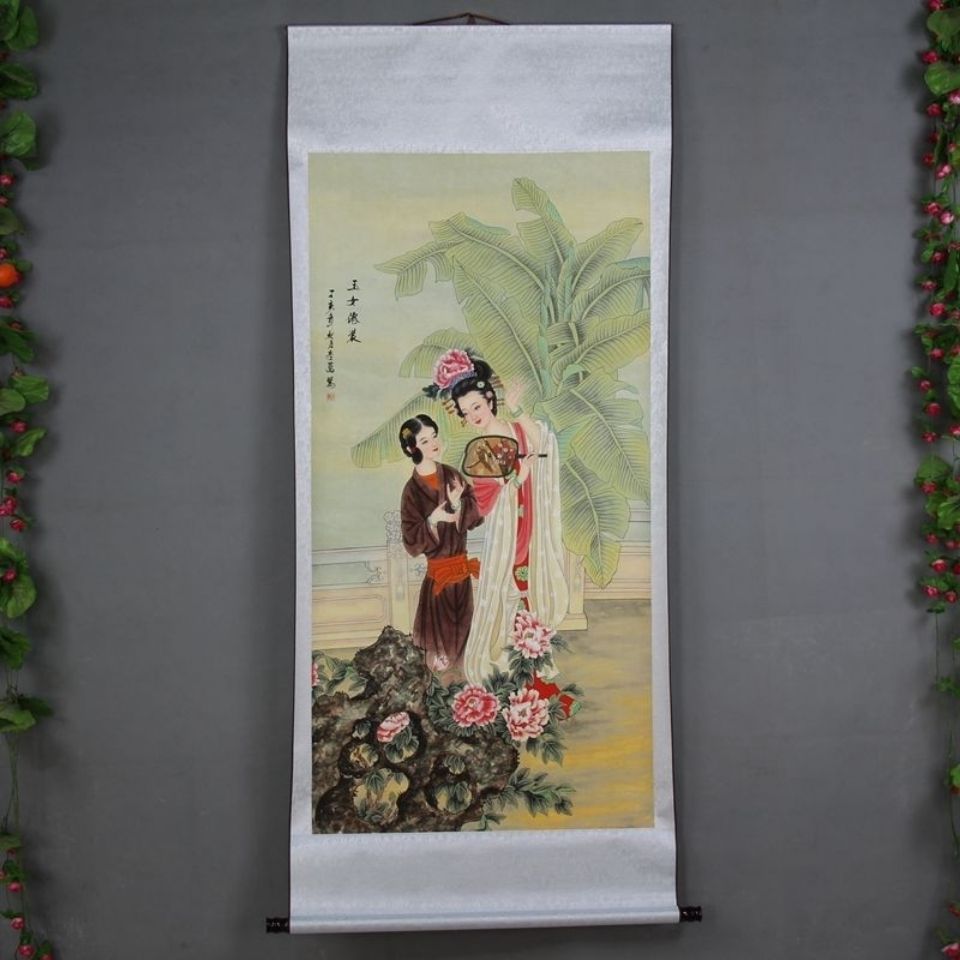 新品国画字画工笔画收藏品中堂书画卷轴挂画四大美女图西施挽纱图