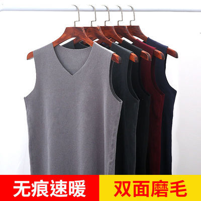 75051/德绒双面磨毛无痕冬男女保暖背心男加绒加厚发热内衣打底衫马甲潮