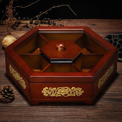 木质干果盒糖果盒喜庆家用分格带盖中式创意木质瓜子盘零食盒子