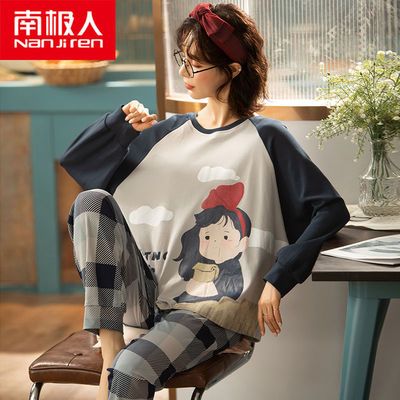 55522/南极人长袖睡衣女秋纯棉套装韩版少女士可爱卡通春秋天宽松家居服