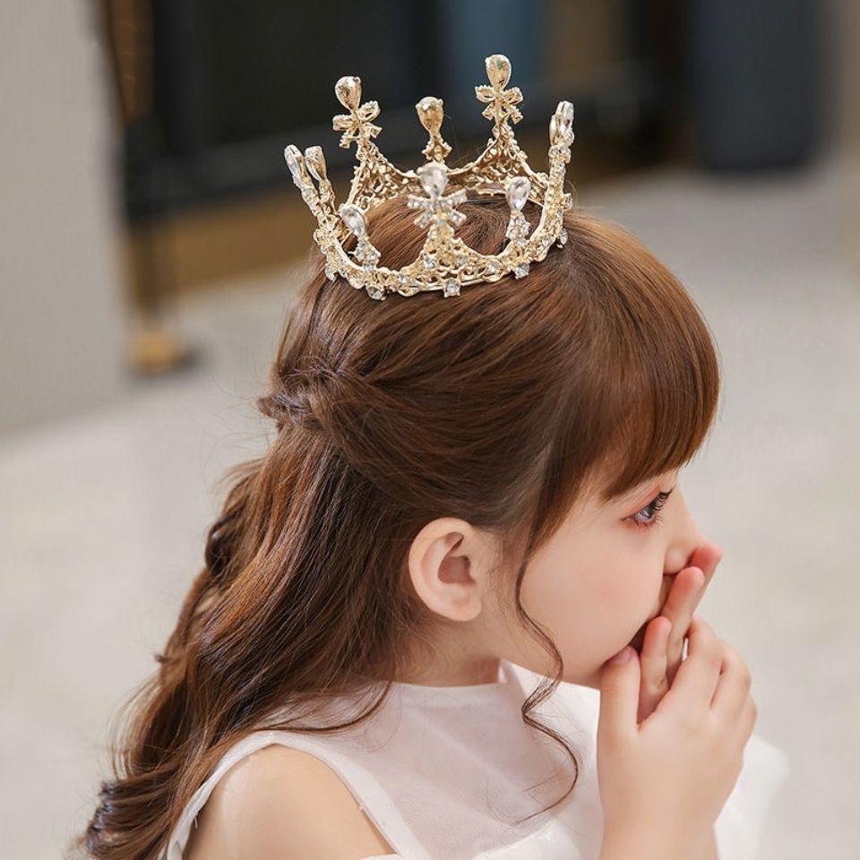儿童皇冠头饰公主生日演出走秀学生小孩王冠圆形两色表演女童发饰