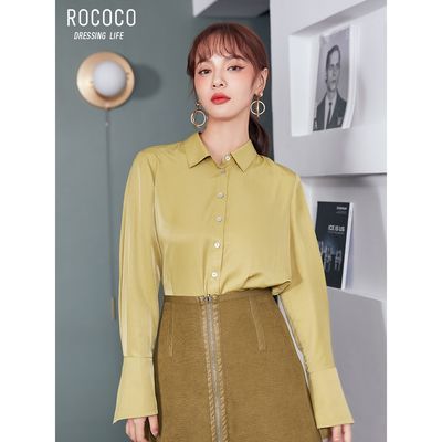 123259/洛可可2021夏装新款简约衬衣女百搭港风气质小衬衫复古上衣女