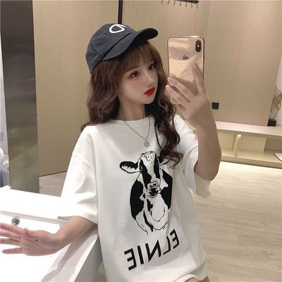 74617/2021新款短袖t恤女春夏季韩版学生女超火cec半袖打底衫圆领上衣服