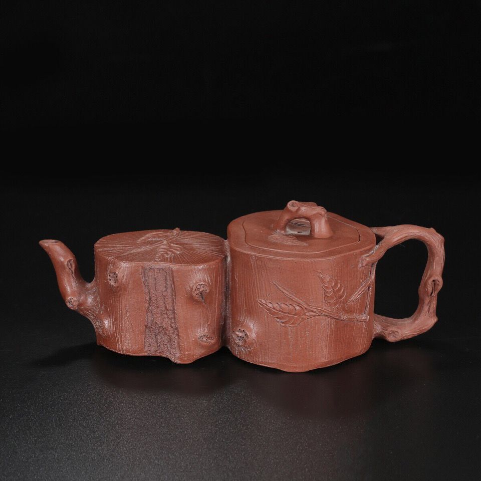 精品宜兴紫砂壶树桩壶铁画轩纯手工制作原矿清水泥茶壶家用收藏壶
