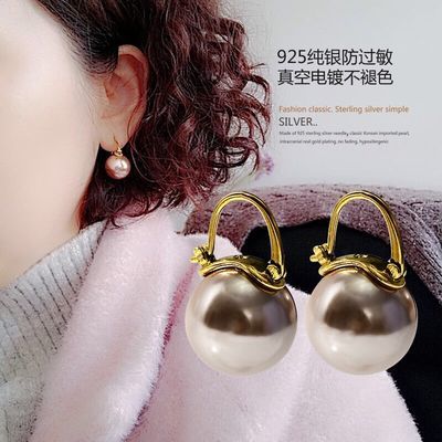 巴洛克珍珠耳扣s925纯银针明星同款欧美复古夸张珍珠耳环法式耳环