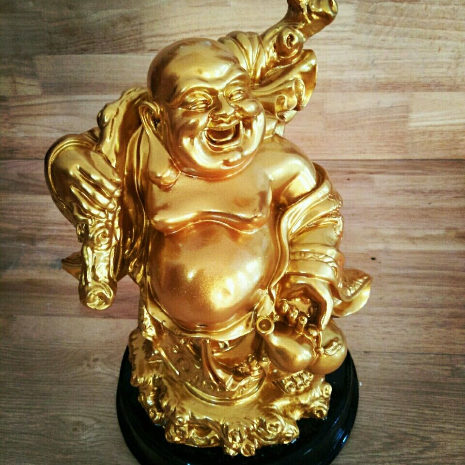 仿黄金布袋佛弥勒佛背黄金袋和尚笑口常开接财纳福铜工艺品