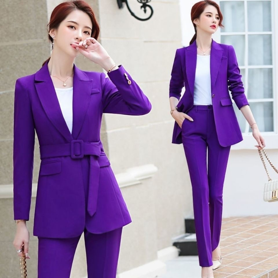 職業裝套裝女時尚套褲正裝紫色商務修身顯瘦工作服氣質女神范外套