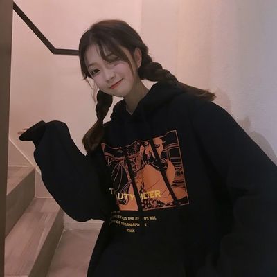 70073/大码连帽卫衣女加绒冬季ins潮学生原宿风BF百搭长袖宽松上衣情侣
