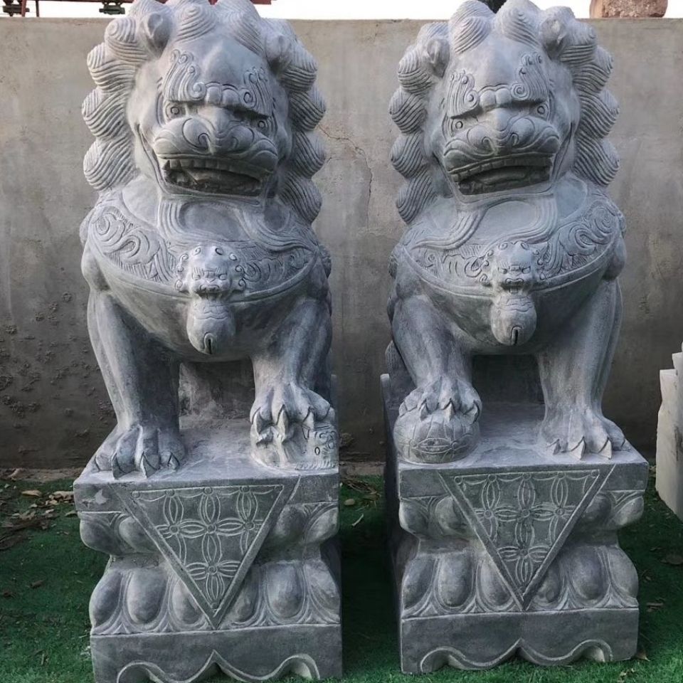 汉白玉大理石青石狮子看门家用镇宅石雕风水石狮石狮子墓地一对