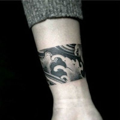 浪花手环男女防水纹身贴臂环脚环暗黑刺青贴纸海浪刹车印手腕贴纸 虎窝拼